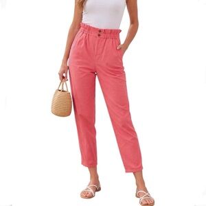 Lila Ryan Paperbag Pants High Rise Ankle Hensley Straight Leg Coral Size 14